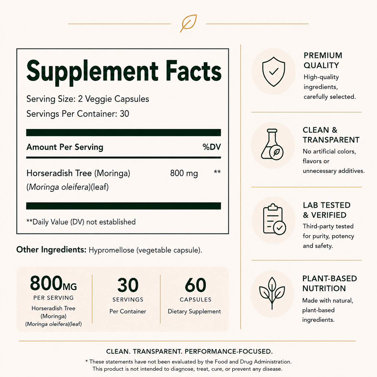 Moringa Capsules | Pure Plant-Based Wellness Supplement